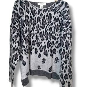 Workshop Republic Clothing Sweater Sz XL Leopard Print Pullover Stretch Hi-Lo